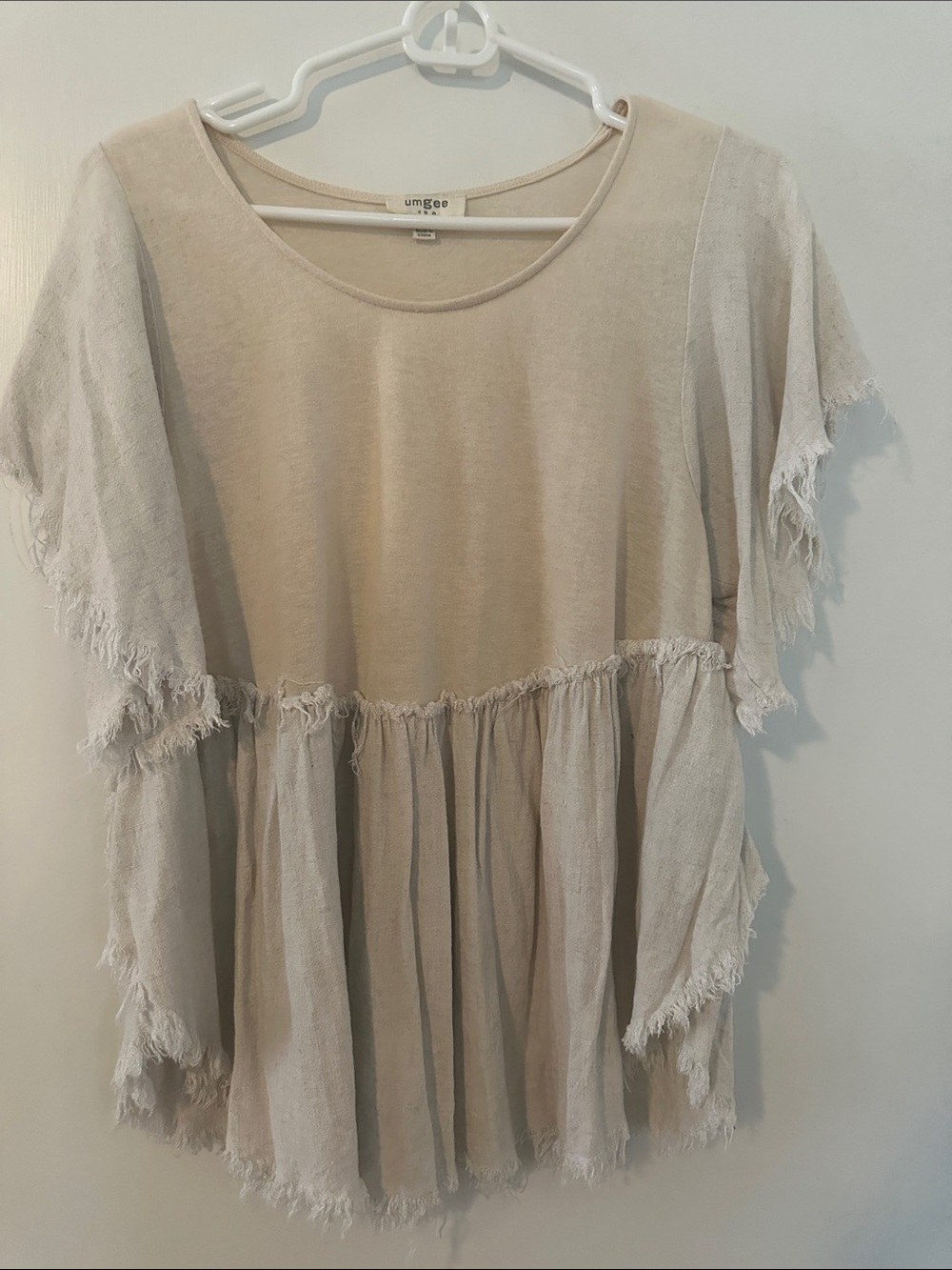 Umgee Neutral Beige Frayed Tiered Tunic